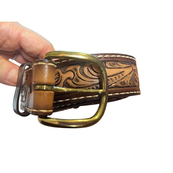 Tony Lama Belt Brown Leather 46" Western Ride Equestrian Floral Cowboy Rodeo - Picture 1 of 13